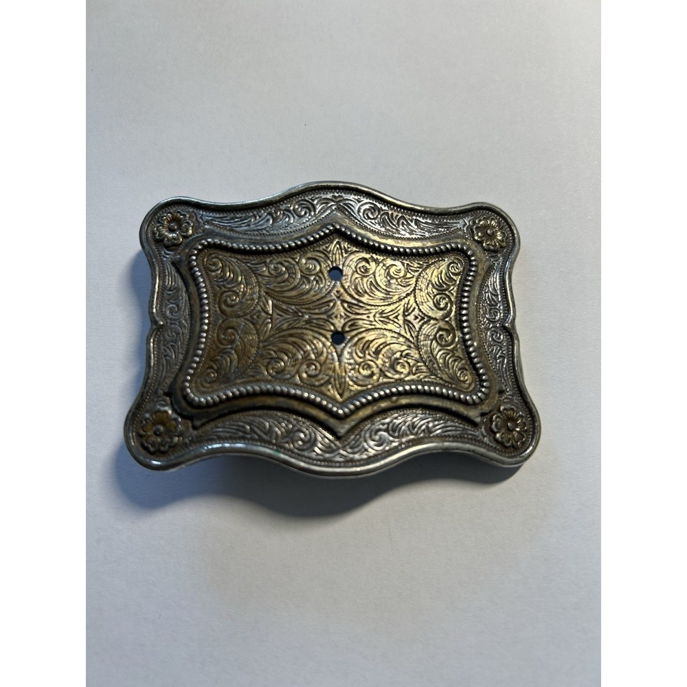 Western Flower Swirl Belt Buckle Two Tone Color